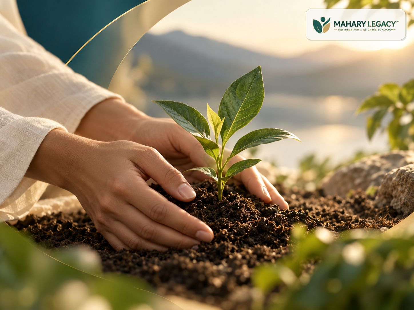 Hands caring for a young plant as a symbol of steady wellness