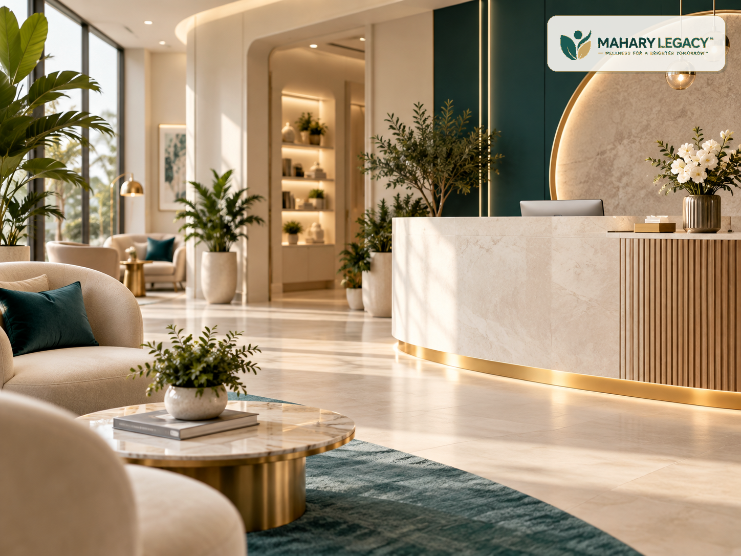 Bright calm wellness reception setting